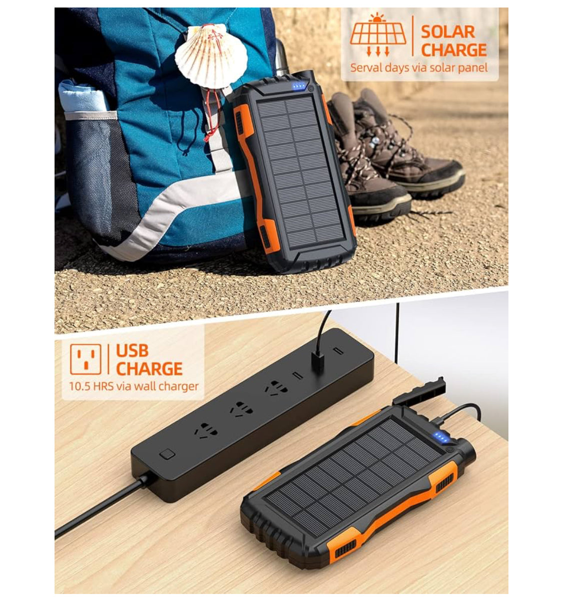 Power Bank Solar Charger - 42800mAh Portable Charger (Orange)